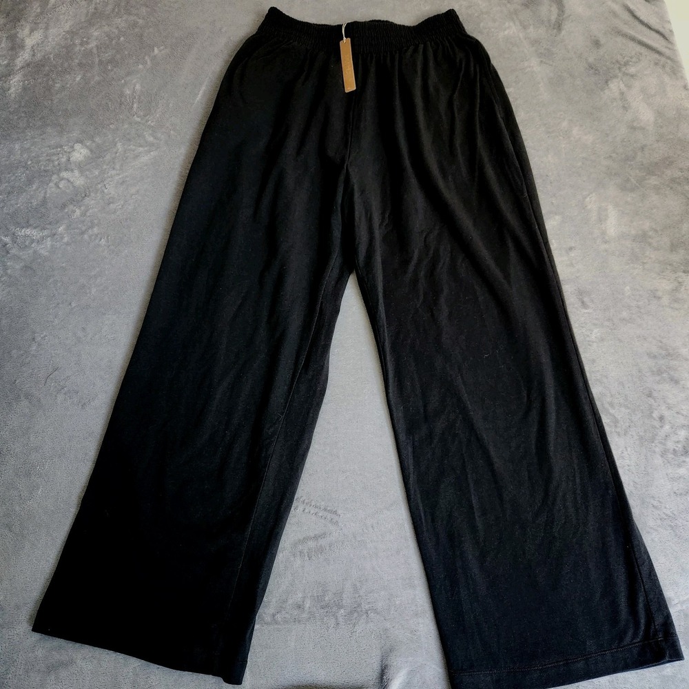 New SKIMS Cotton Jersey Wide Leg Pant Size Small Soot Black Lounge Relaxed Fit S